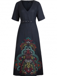 Obleka z vezenino mornarsko modra